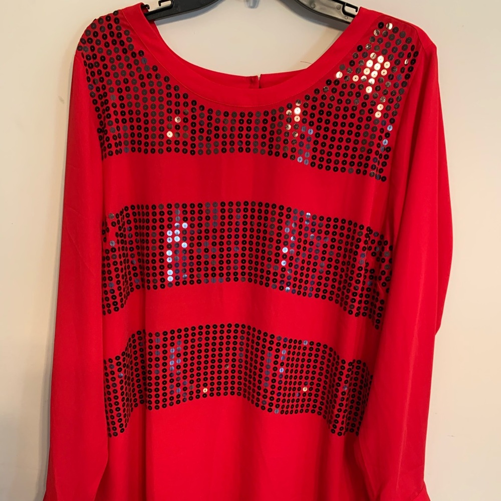Lane Bryant Sheer Red Blouse Sequins 18/20
